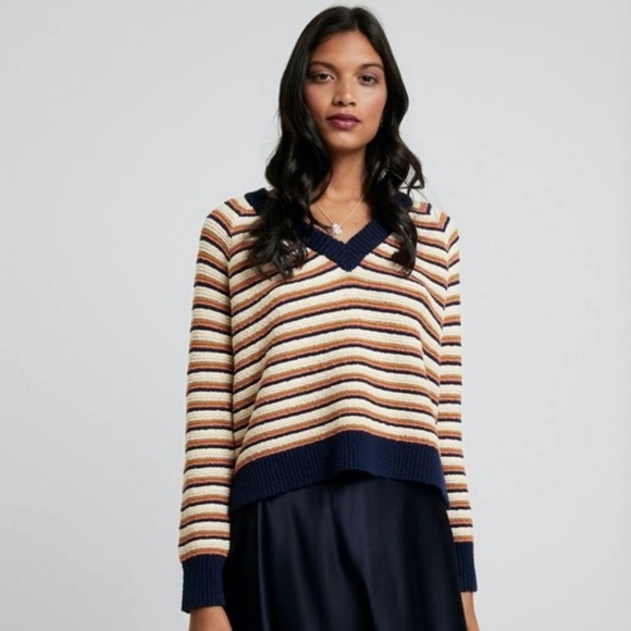Madewell - Arden V-Neck Crop Pullover Sweater in Stripe - Size S - Picture 2 of 11